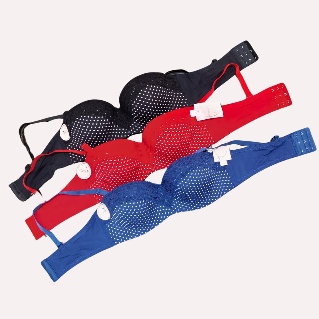 Polka Dotted Embroidery Padded Underwire Bra - E609
