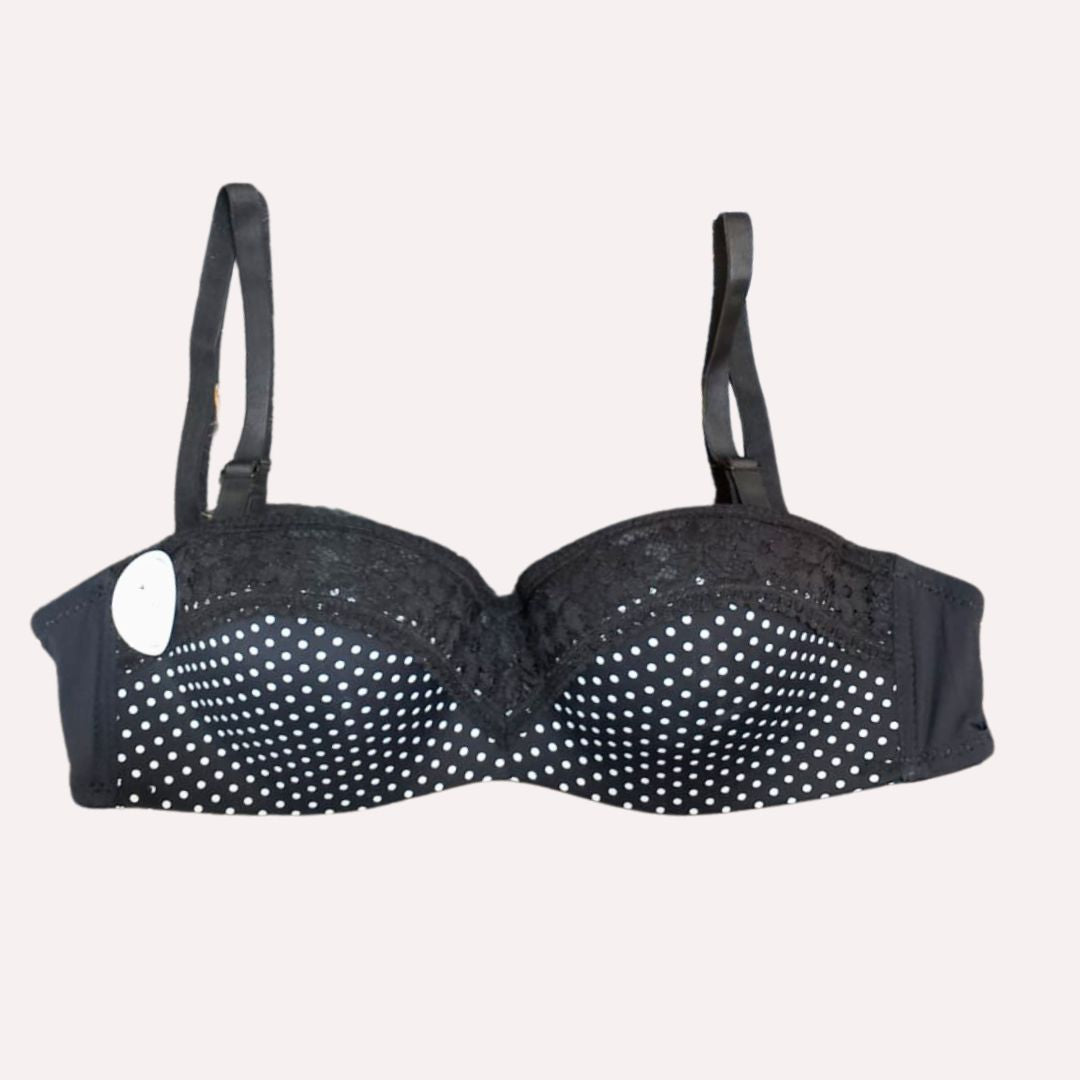 Polka Dotted Embroidery Padded Underwire Bra - E609