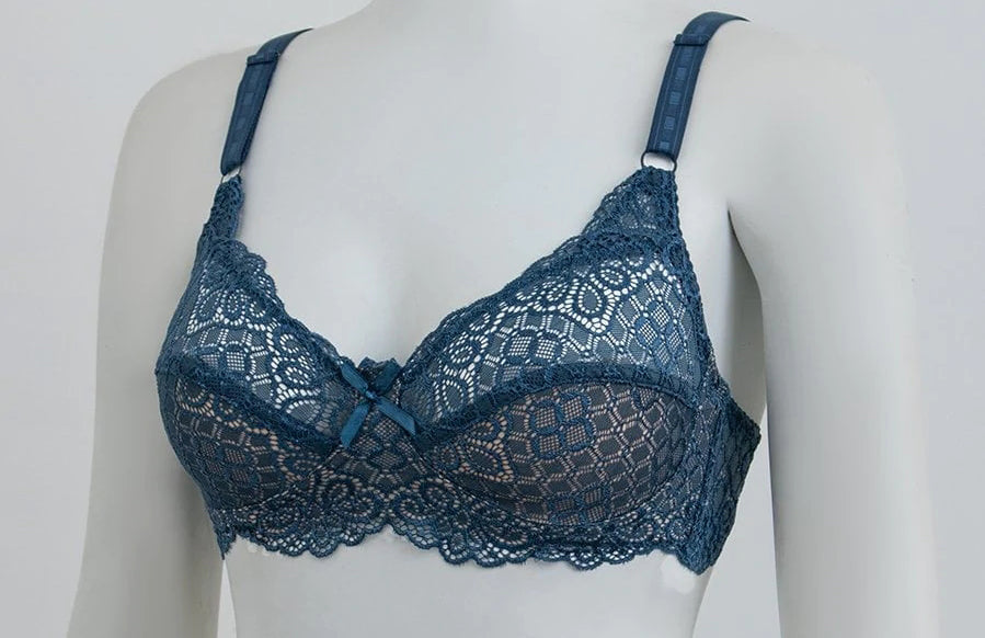 Floral lace cotton net bra