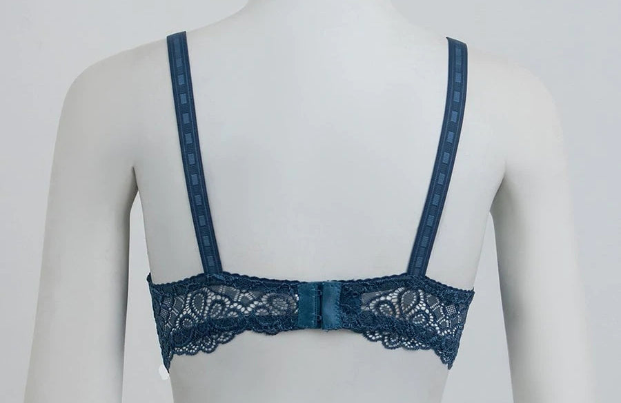 Floral lace cotton net bra