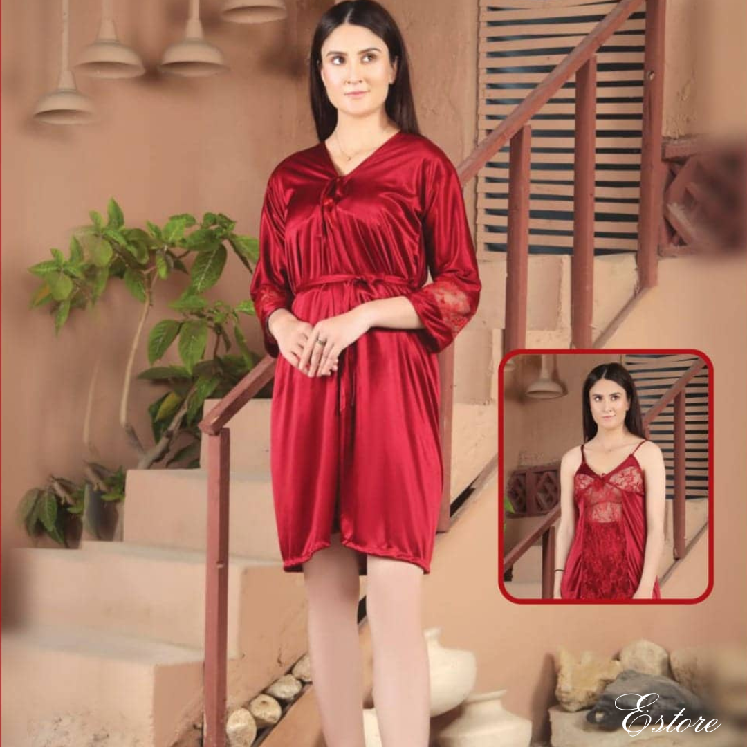 2PC Silk Short Night Dress - E101