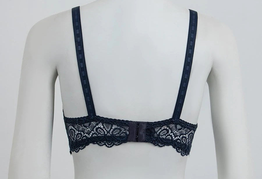 Floral lace cotton net bra