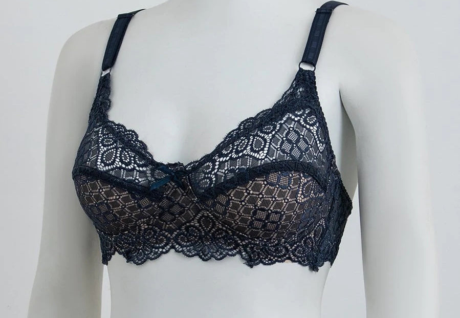 Floral lace cotton net bra