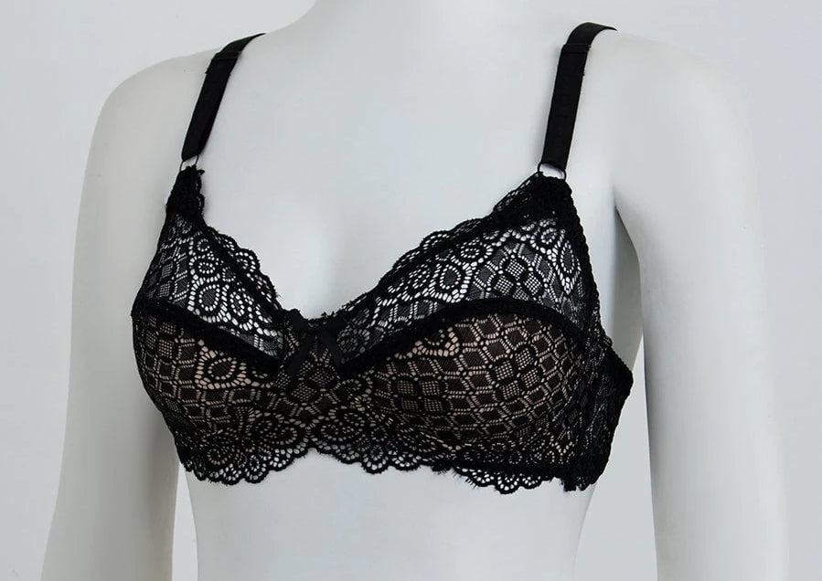 Floral lace cotton net bra