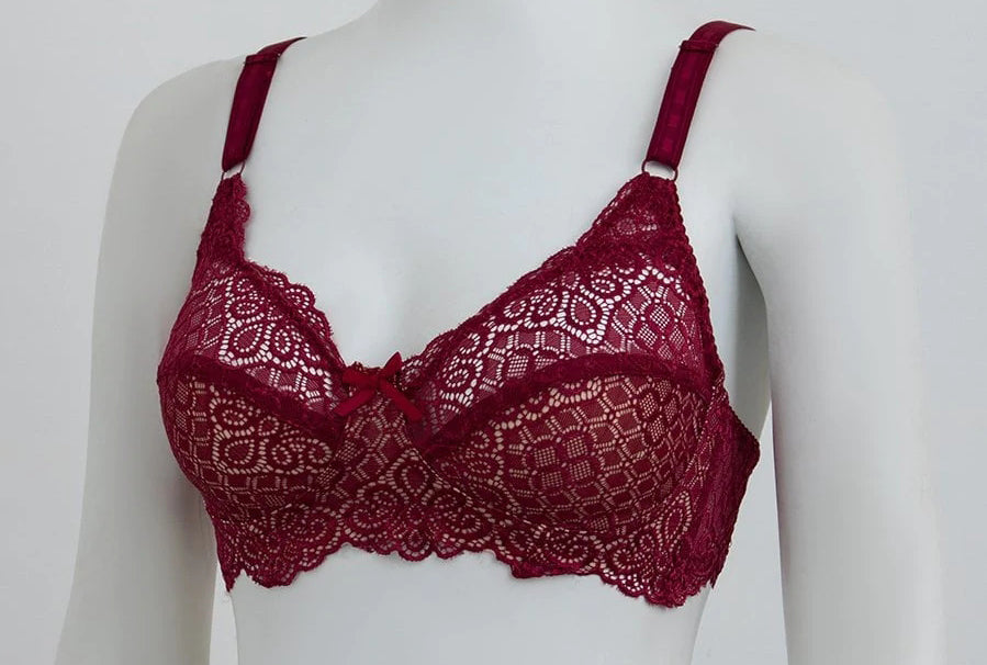 Floral lace cotton net bra