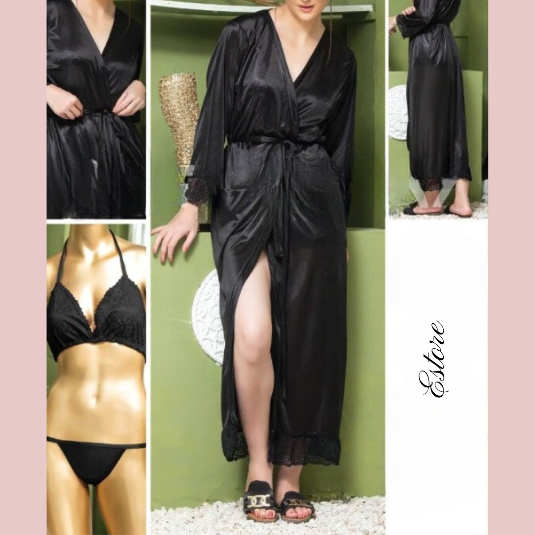 3PC Silk Long Night Dress - E102