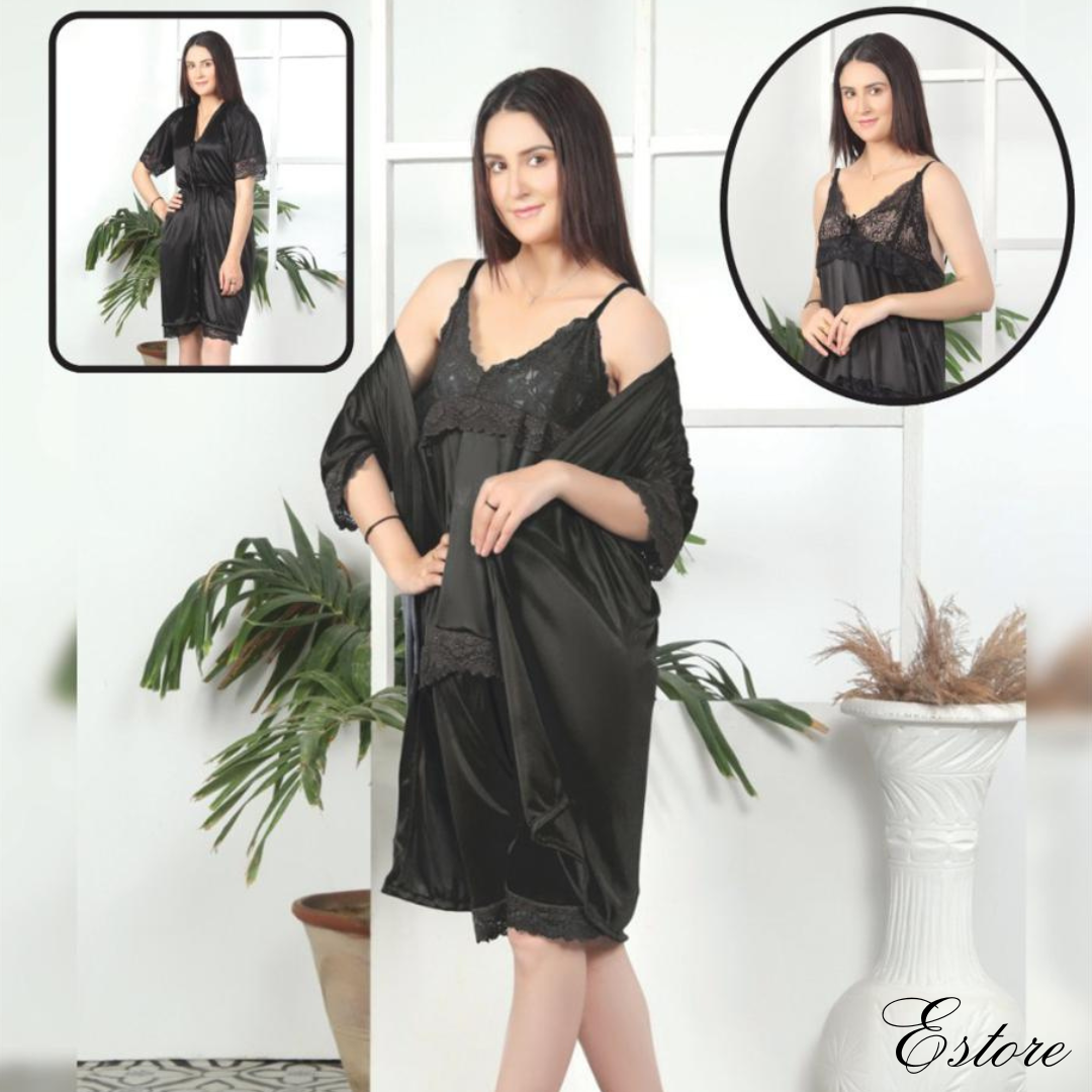 3PC Silk Short Night Dress - E100