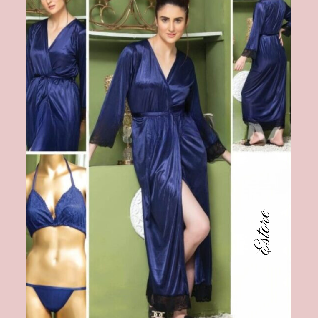 3PC Silk Long Night Dress - E102