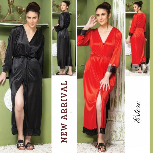 3PC Silk Long Night Dress - E102