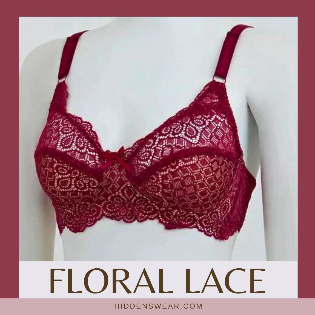 Floral lace cotton net bra