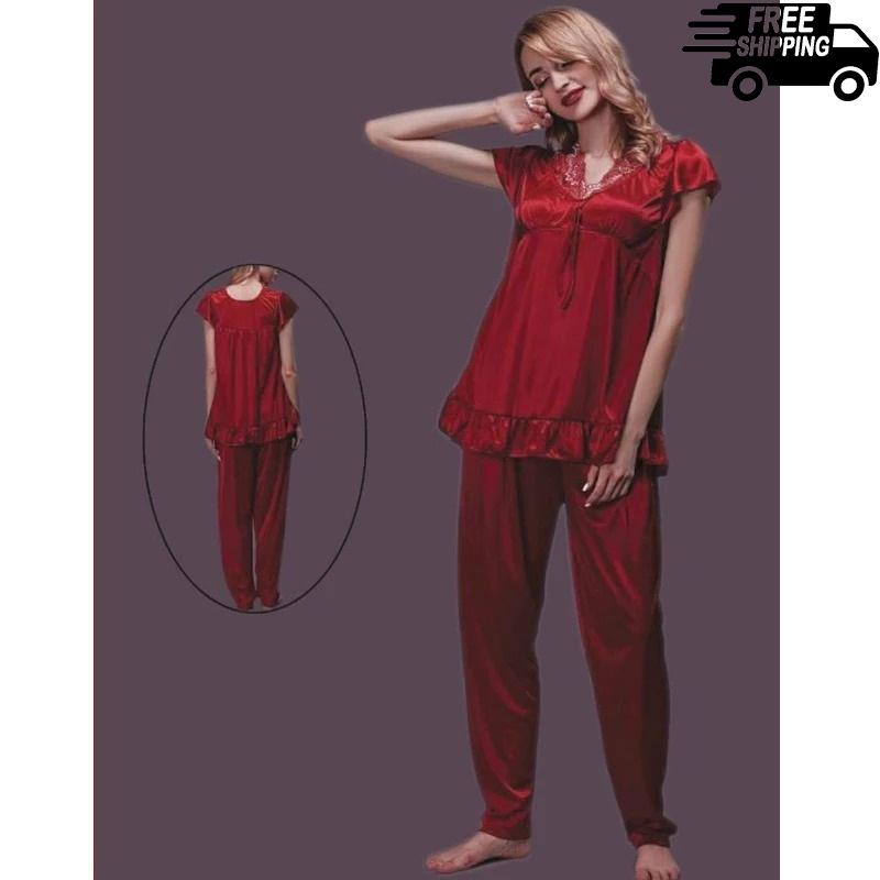 Silk Pajamas Set Ladies New Design Nightdress