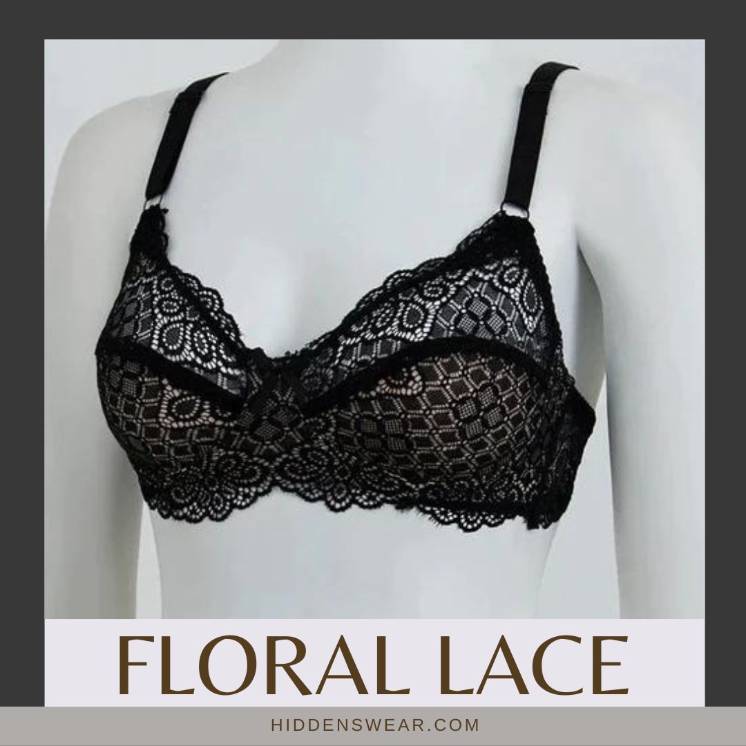 Floral lace cotton net bra